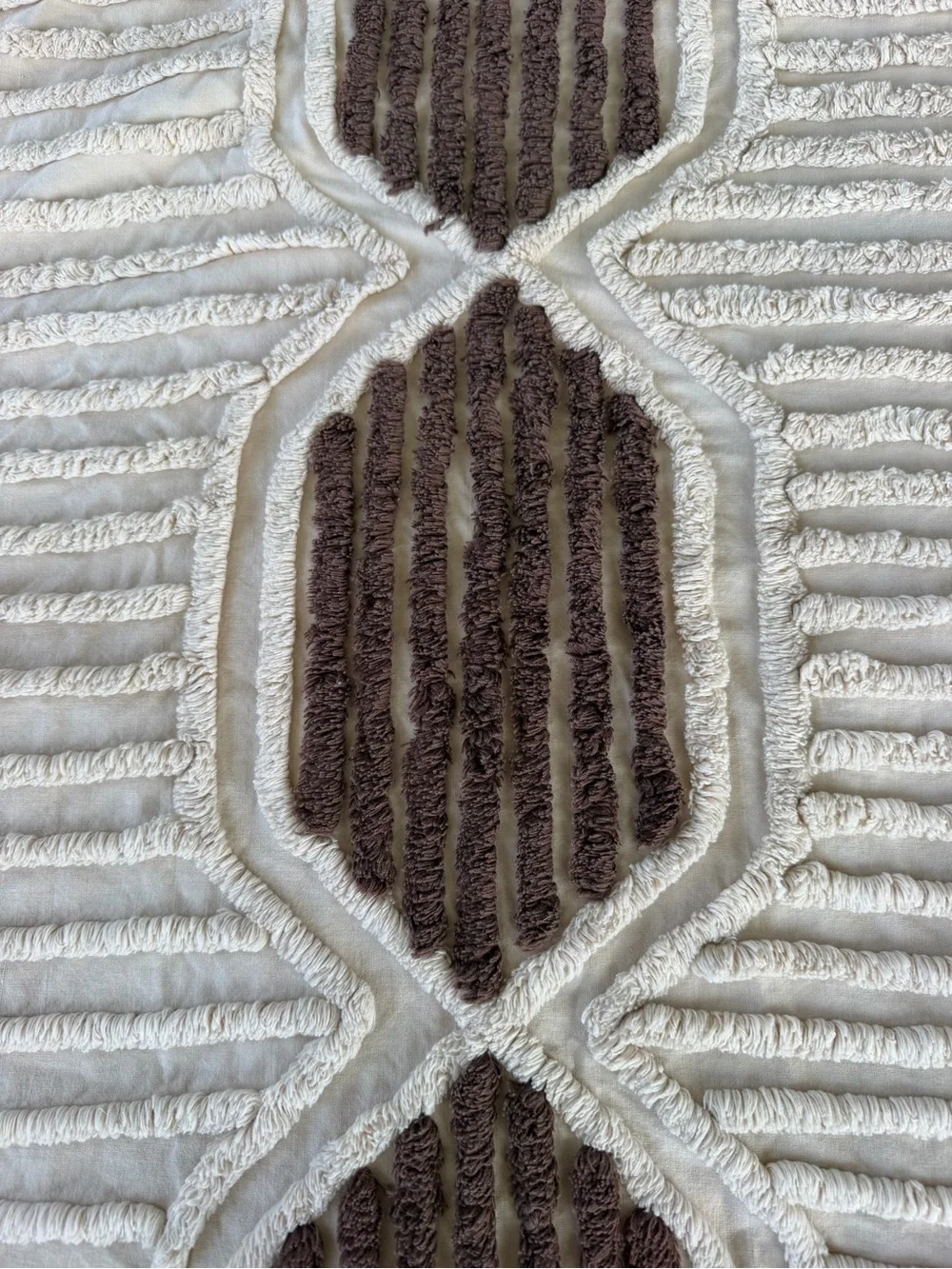 Vintage Tufted Chenille Coverlet Geometric Floral Brown Pink 72x100 GUC